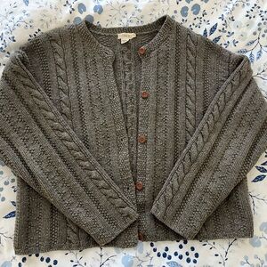 J. Crew Gray Cable Knit Wool Cardigan
